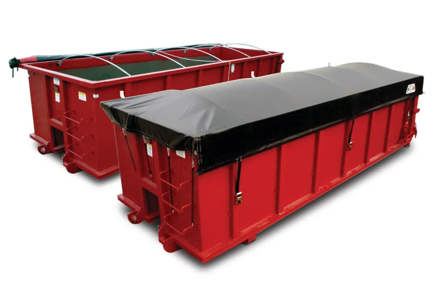 Photo of two red dumpsters representing what you can put in a dumpster rental.